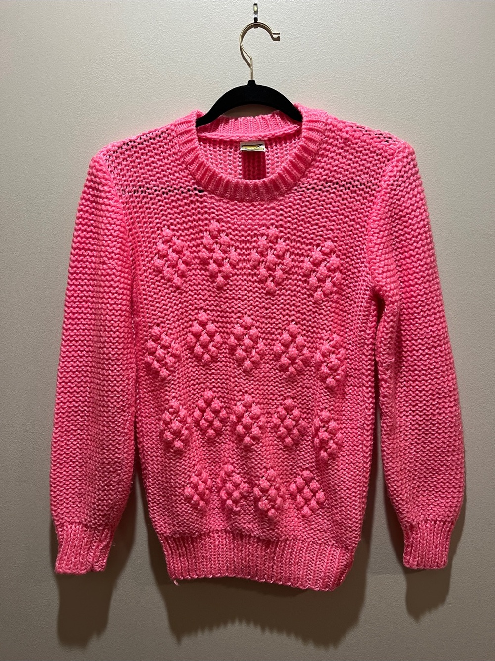Vintage Bright Watermelon Pink Women's Knit Sweater